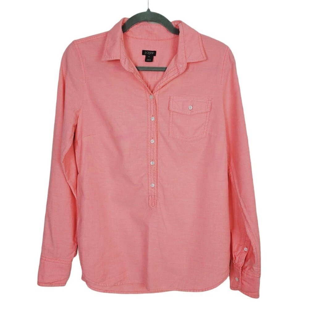 J. Crew Factory X Small Women's 3/4 Button Down Shirt 100% Cotton Peach Preppy